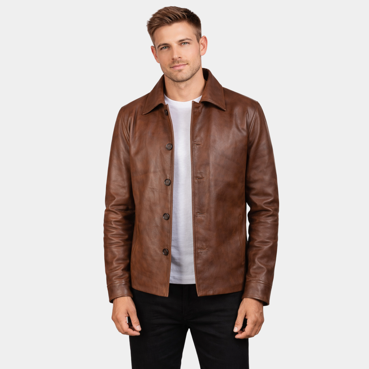 Waffle Brown Leather Jacket