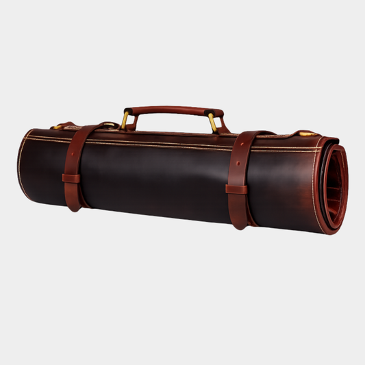 Leather Chef Knife Roll Walnut Brown 10 Slots