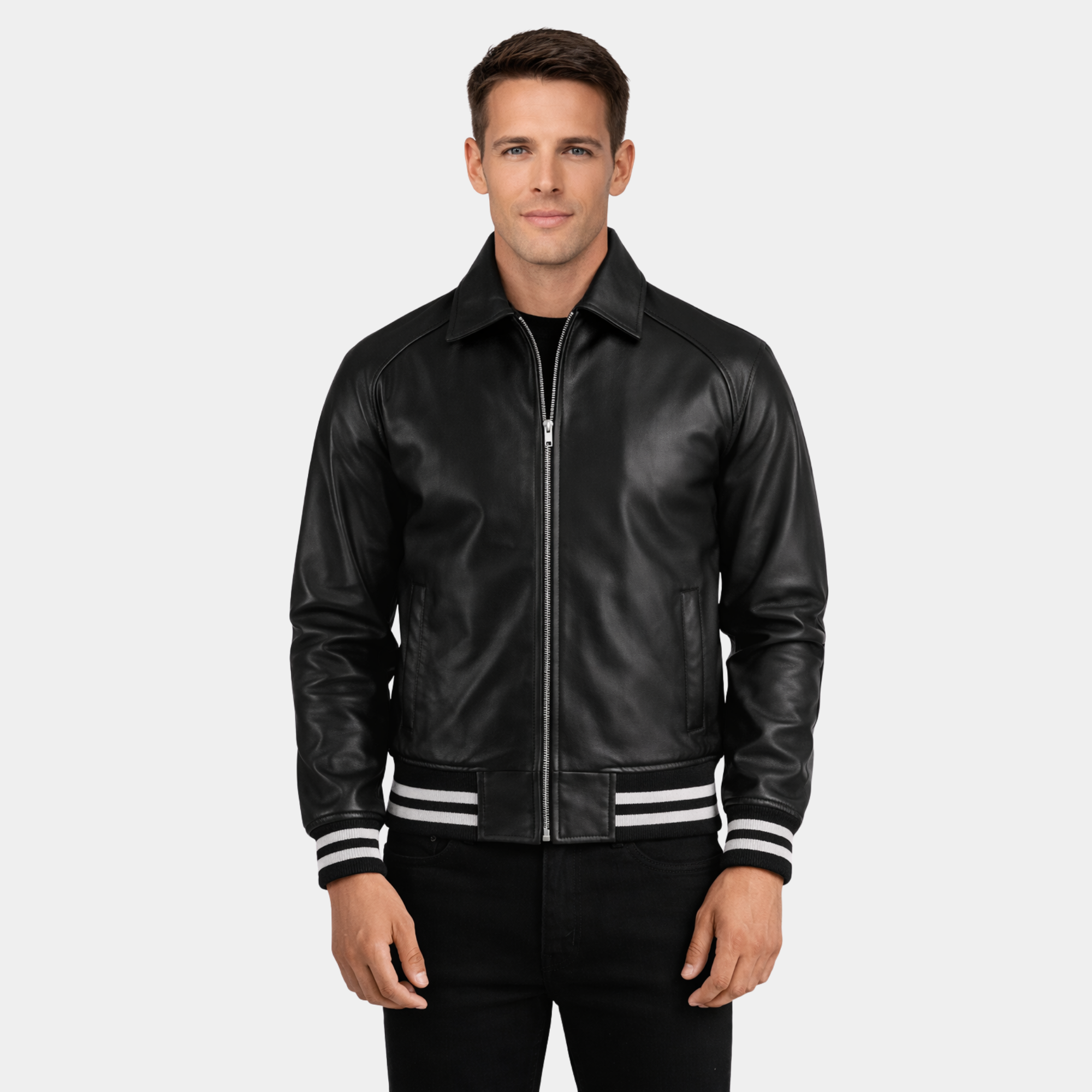 Walton Black Leather Varsity Jacket - Leather Clan