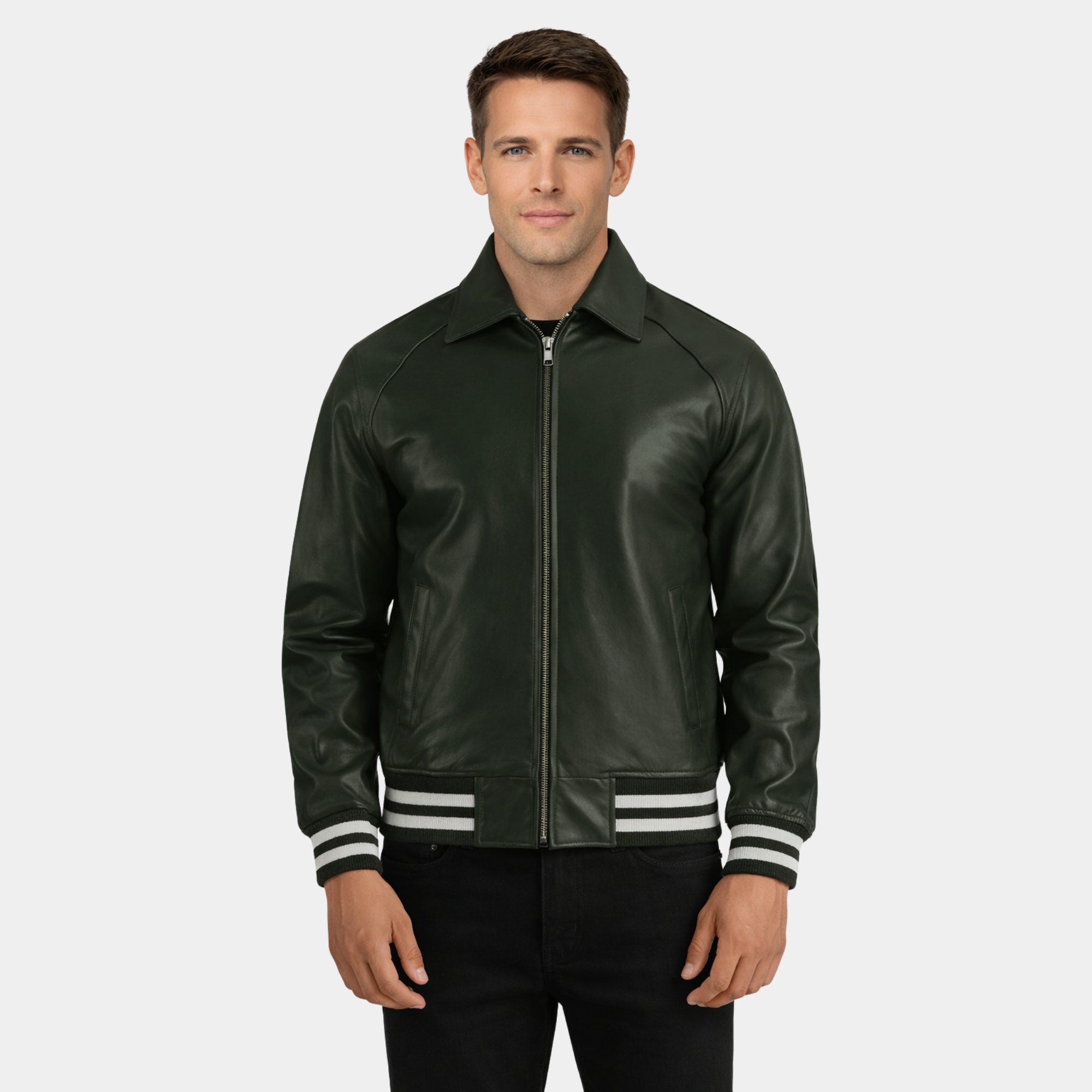 Walton Green Leather Varsity Jacket - Leather Clan