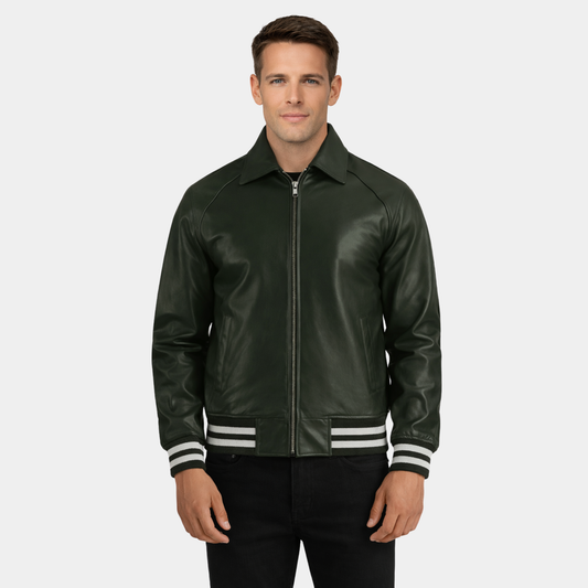 Walton Green Leather Varsity Jacket - Leather Clan