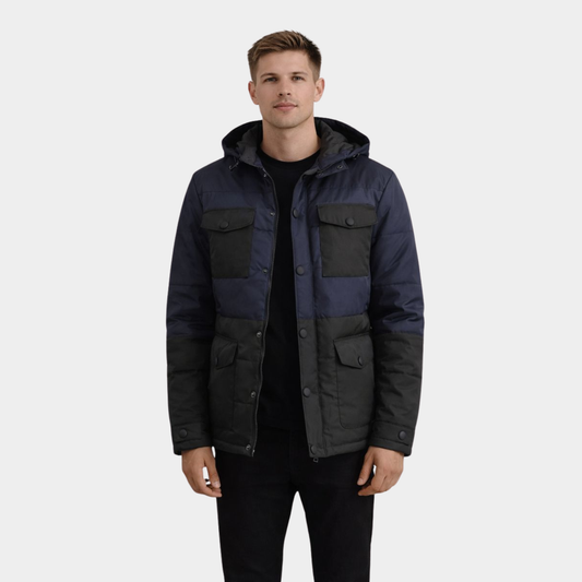 Wayne Black & Blue Hooded Puffer Jacket