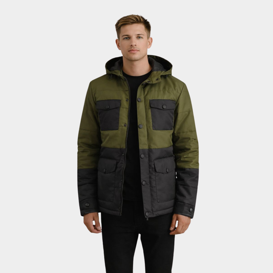 Wayne Black & Green Hooded Puffer Jacket