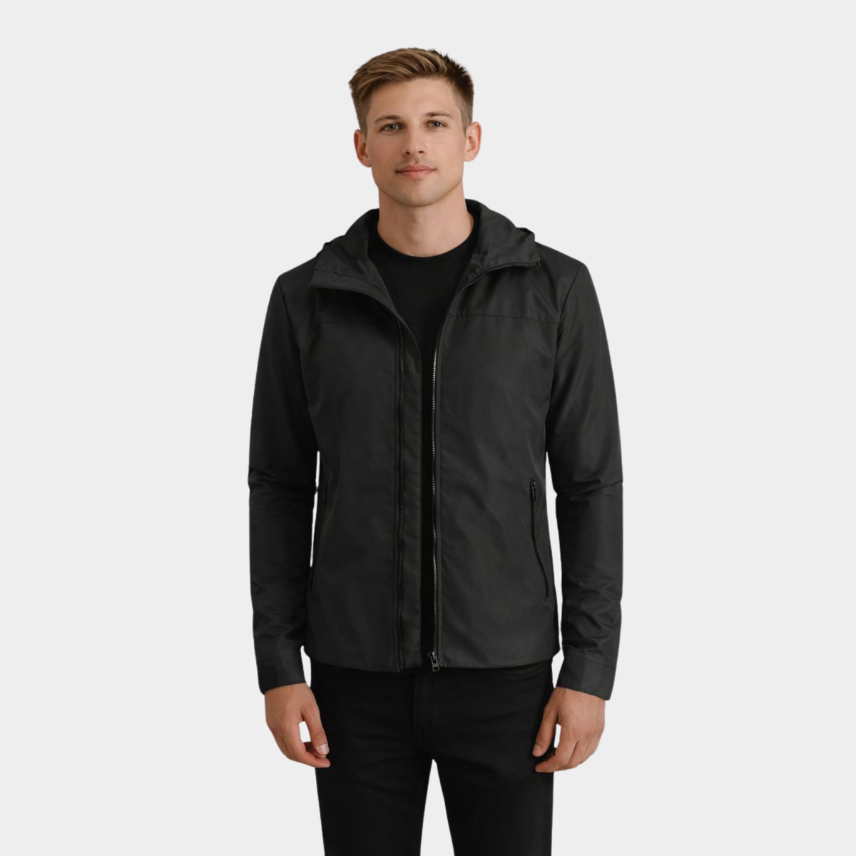 Wesley Black Hooded Windbreaker Jacket
