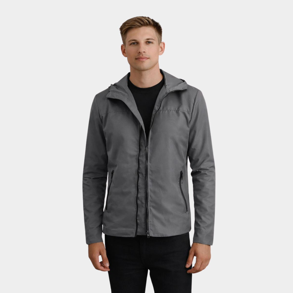 Wesley Grey Hooded Windbreaker Jacket
