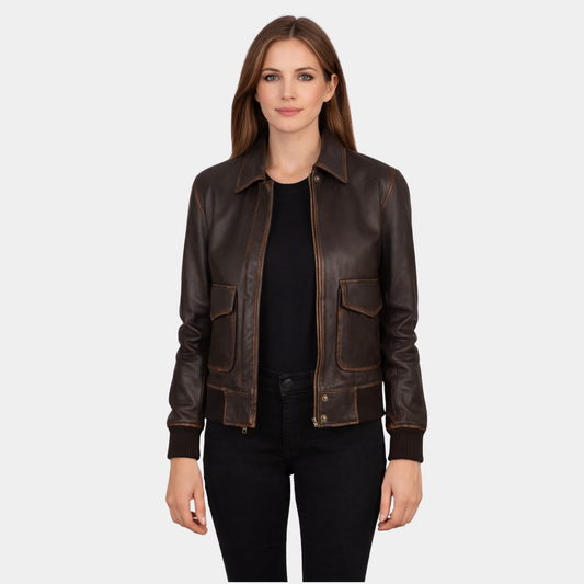 Westa A-2 Brown Leather Bomber Jacket - Leather Clan