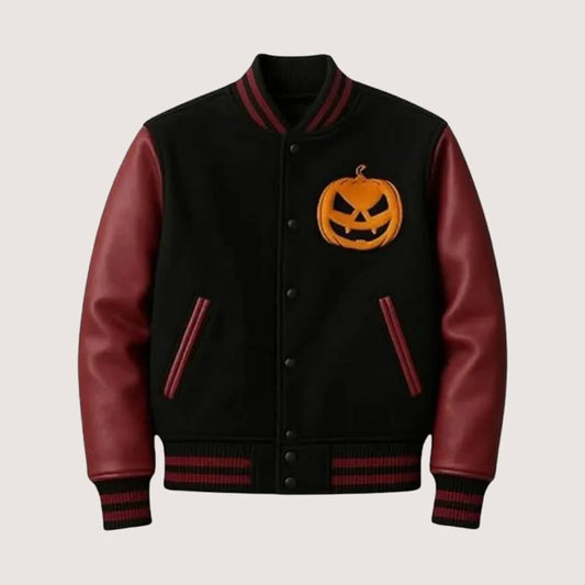 Fiery Pumpkin Varsity Jacket - Leather Clan