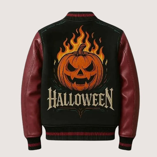 Fiery Pumpkin Varsity Jacket - Leather Clan