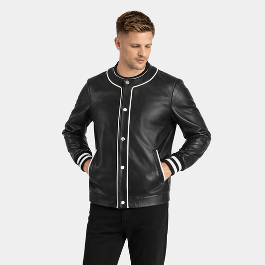 Willis Black Leather Varsity Jacket