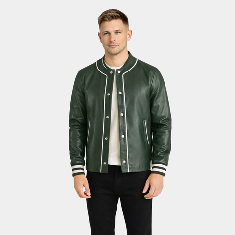 Willis Green Leather Varsity Jacket
