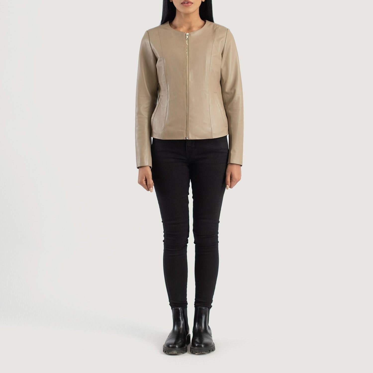 Elixir Leather Elixir Beige Collarless Leather Jacket – Leather Clan