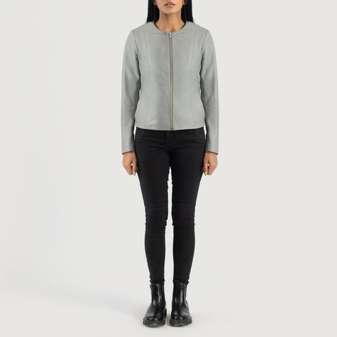 Elixir Grey Collarless Leather Jacket