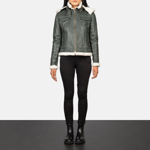Fiona Green Hooded Shearling Leather Jacket