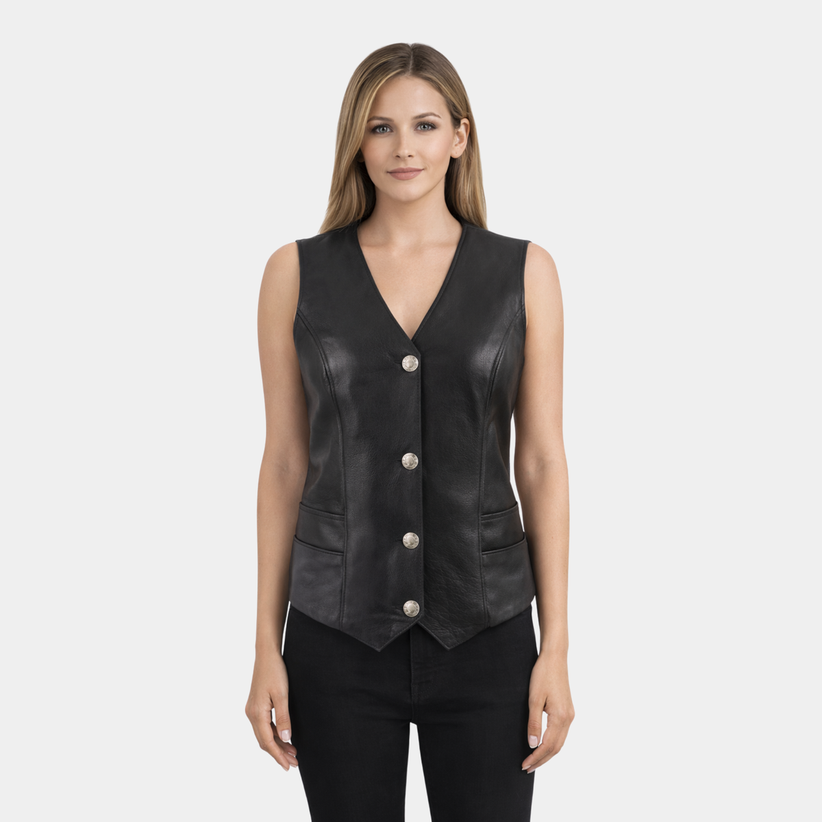 Women's Classic Black Leather Vest