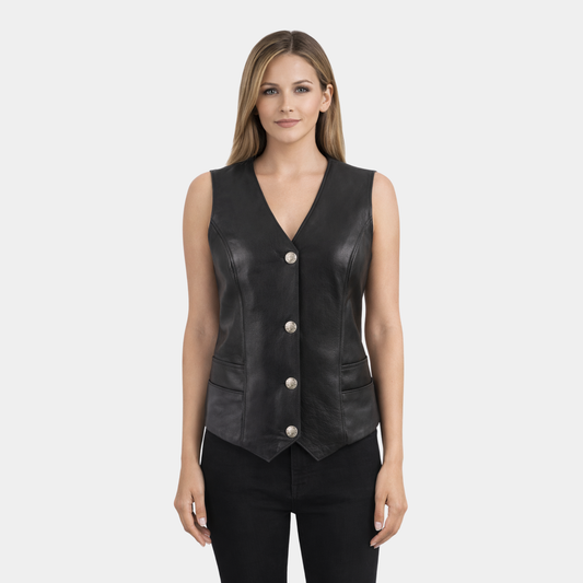 Women's Classic Black Leather Vest