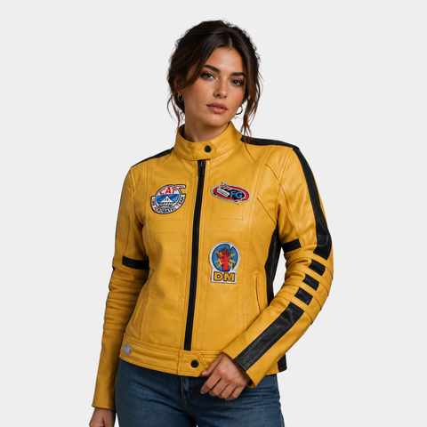 Women's Yellow Biker Leather Jacket â€“ Motorcycle Celebrity Style