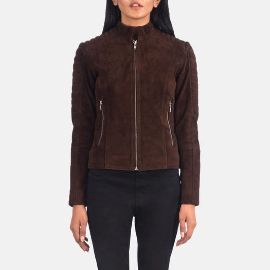 Adalyn Quilted Mocha Suede Biker Jacket - Leather Clan