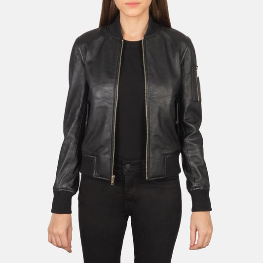 Ava Ma-1 Black Leather Bomber Jacket - Leather Clan