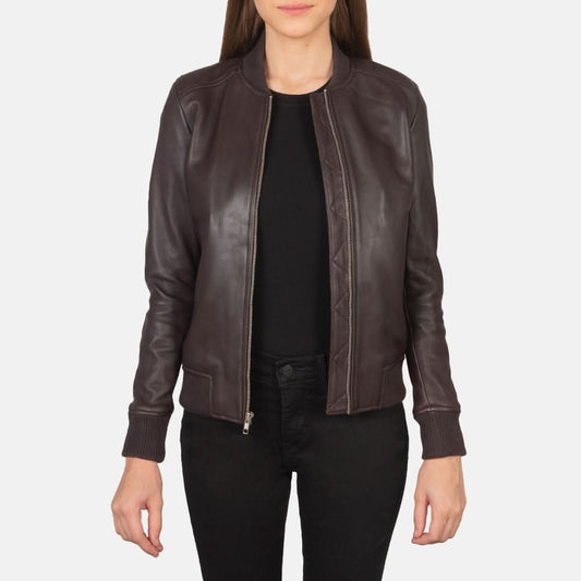 Bliss Maroon Leather Bomber Jacket - Leather Clan