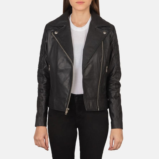 Carolyn Quilted Black Biker Jacket - Leather Clan