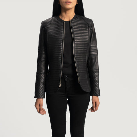 Nexi Quilted Black Leather Jacket