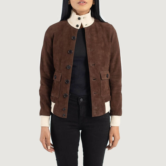 Sasha A1 Mocha Suede Bomber Jacket - Leather Clan