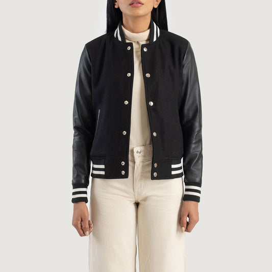 Savant Black Hybrid Varsity Jacket - Leather Clan