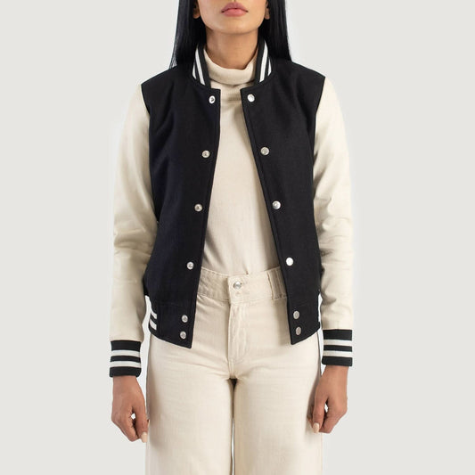 Savant Black & White Hybrid Varsity Jacket - Leather Clan