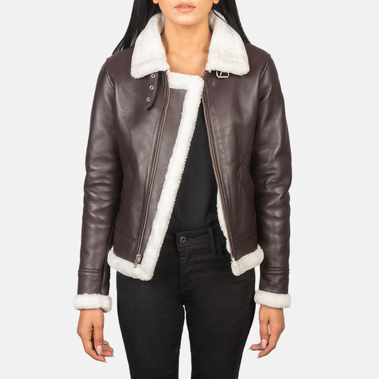 Sherilyn B-3 Maroon Leather Bomber Jacket - Leather Clan
