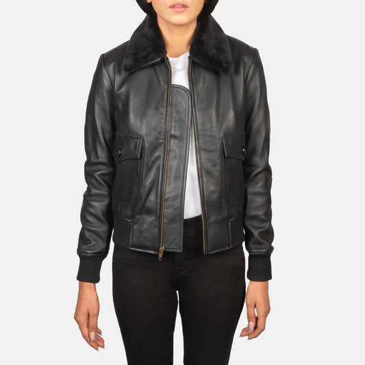 Stella G-1 Black Leather Bomber Jacket - Leather Clan