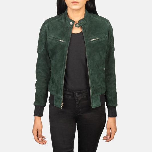 Zenna Green Suede Bomber Jacket - Leather Clan
