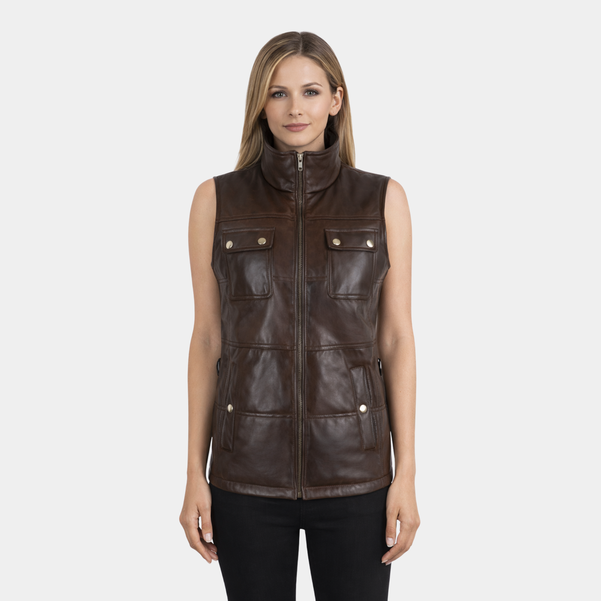 Womens Brown Leather Vest