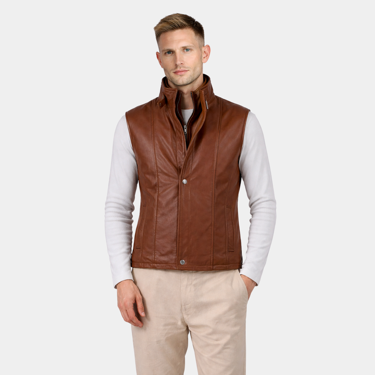 Zane Waxed Brown Leather Vest