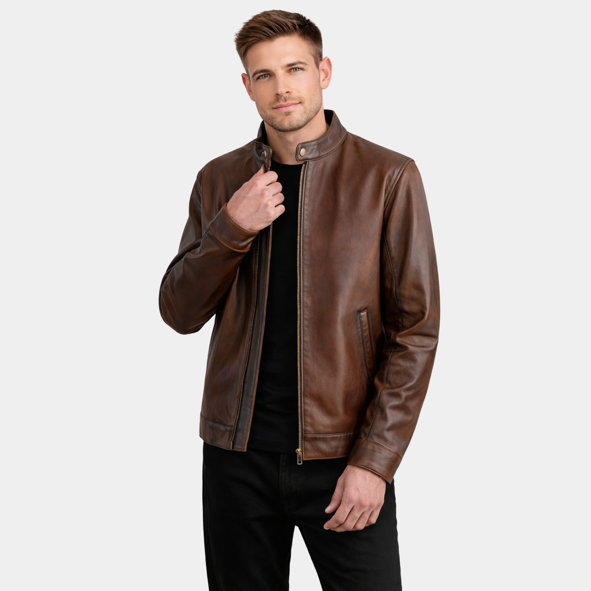 Zen Distressed Brown Leather Biker Jacket