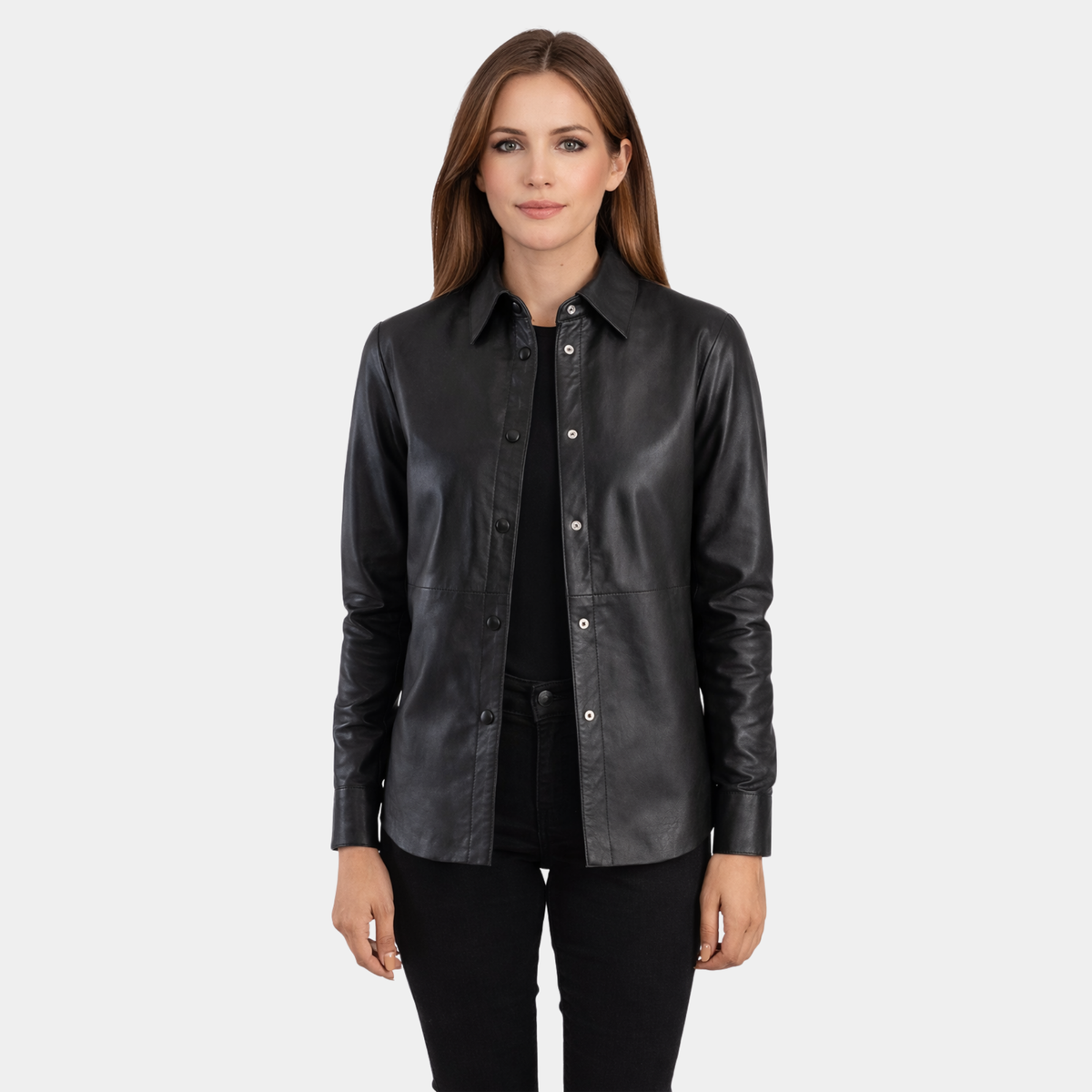 Zenith Black Leather Shirt Jacket