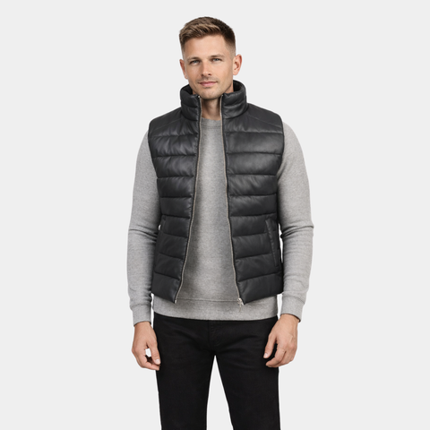 Zipper Ravees Black Leather Vest