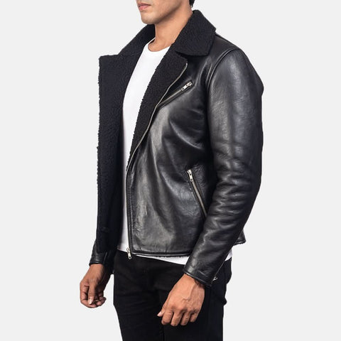 Alberto Shearling Black Leather Jacket - Leather Clan