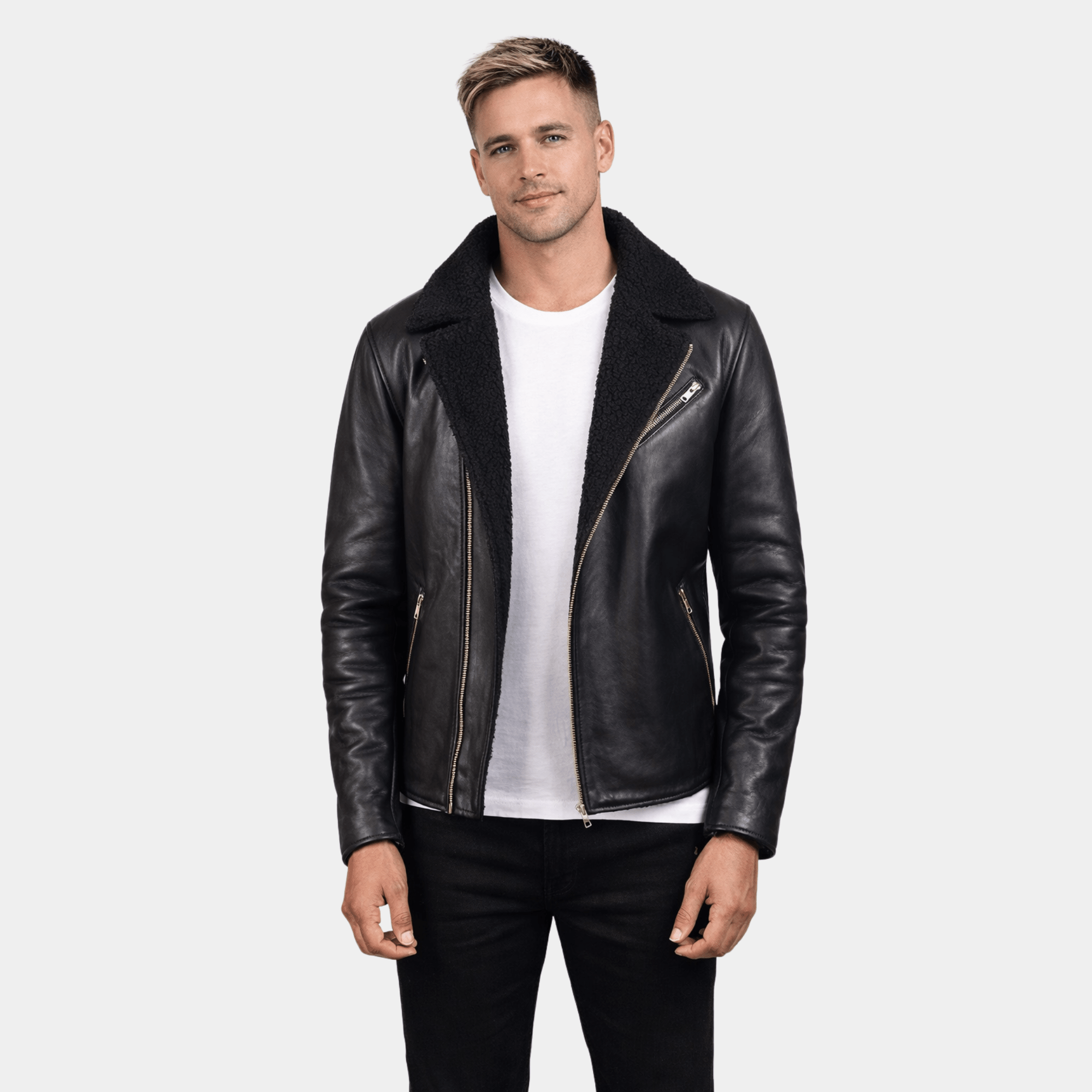 Alberto Shearling Black Leather Jacket - Leather Clan