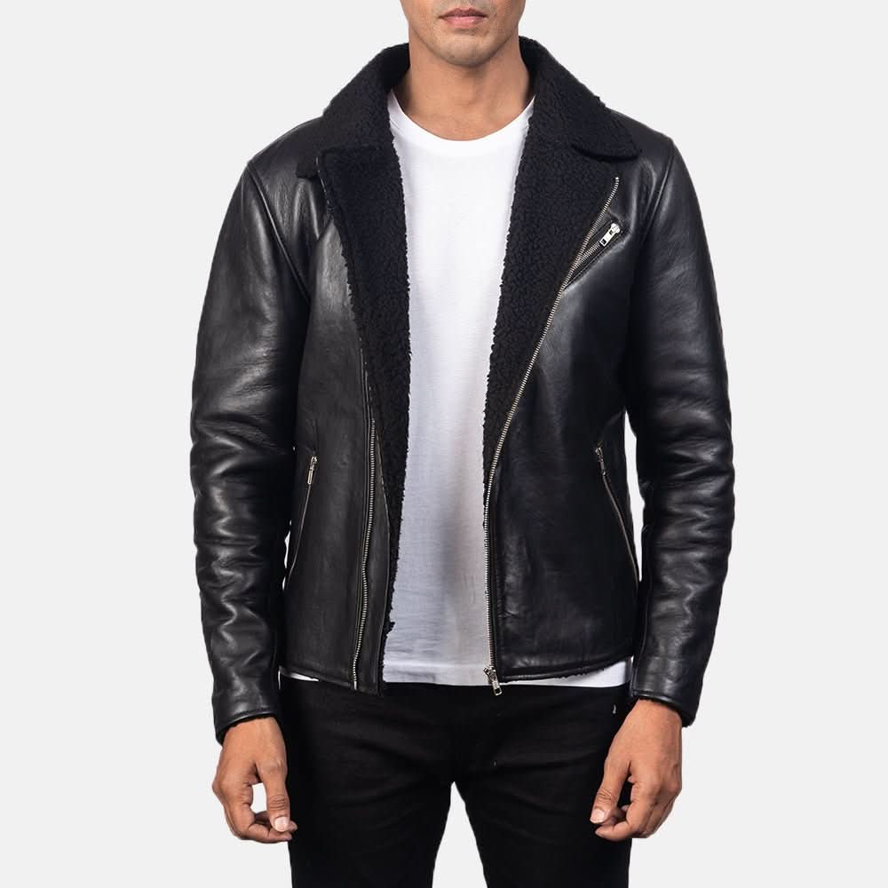 Alberto Shearling Black Leather Jacket - Leather Clan