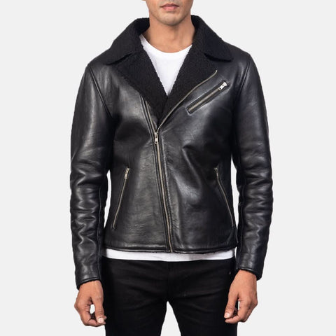 Alberto Shearling Black Leather Jacket - Leather Clan