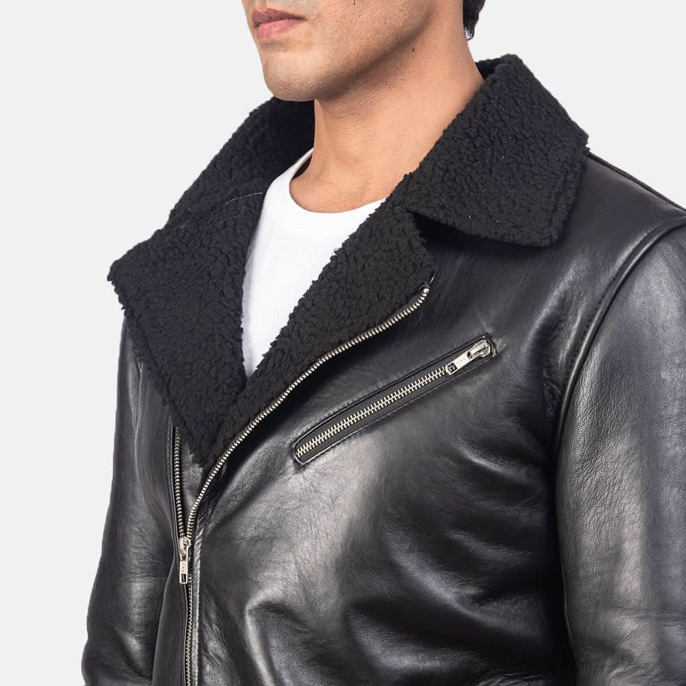 Alberto Shearling Black Leather Jacket - Leather Clan
