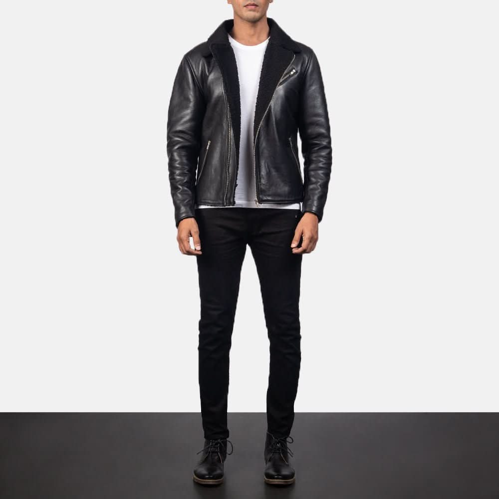 Alberto Shearling Black Leather Jacket - Leather Clan