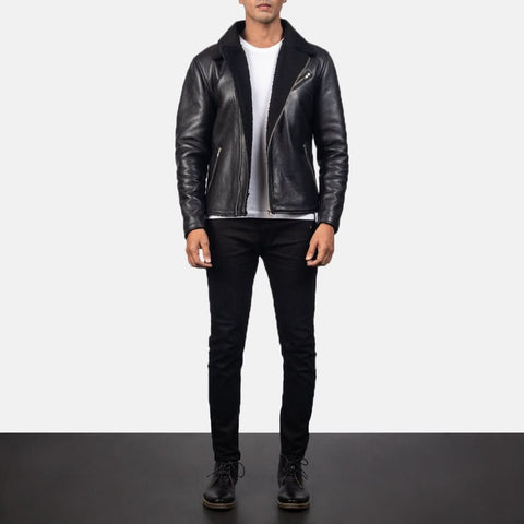 Alberto Shearling Black Leather Jacket - Leather Clan