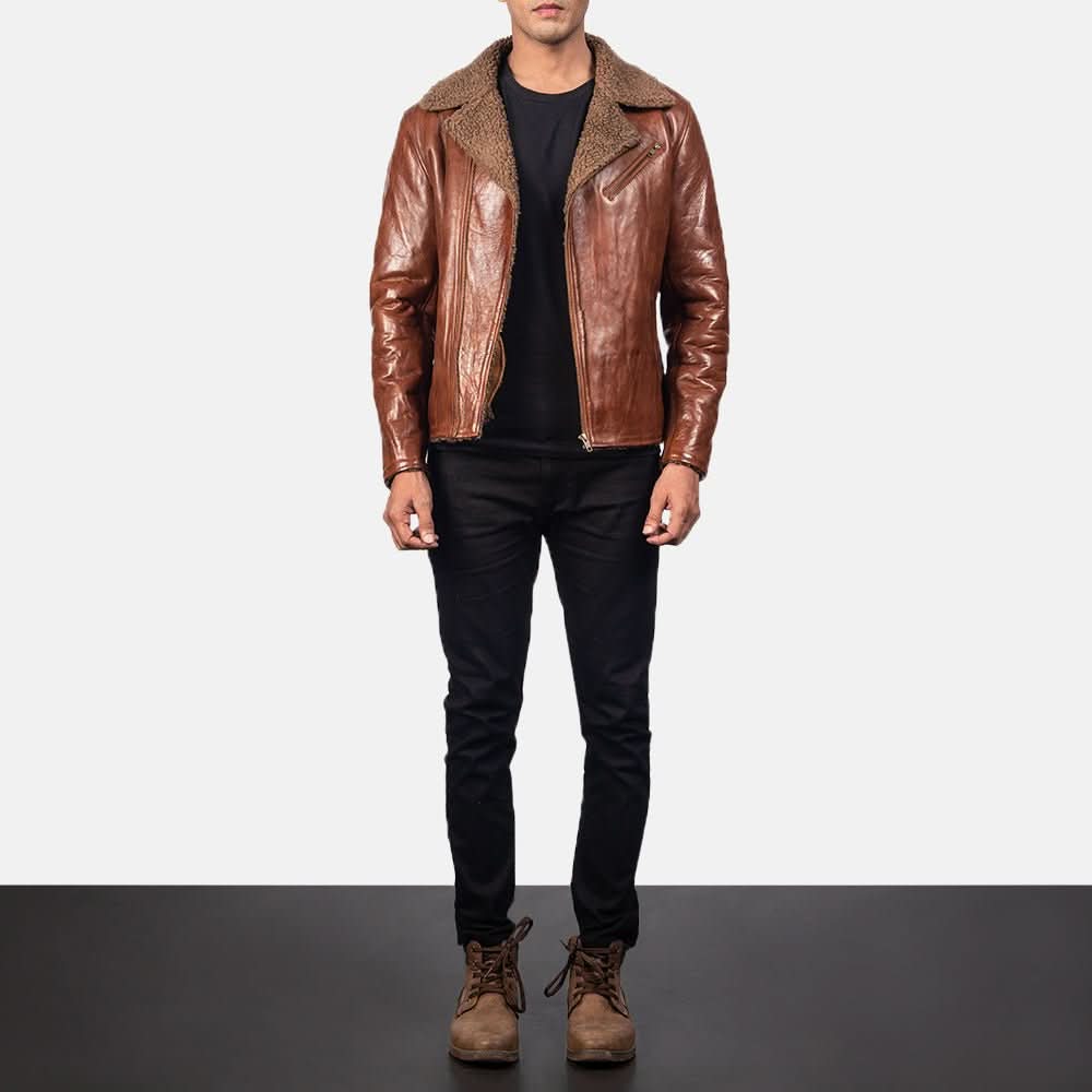 Alberto Shearling Brown Leather Jacket - Leather Clan