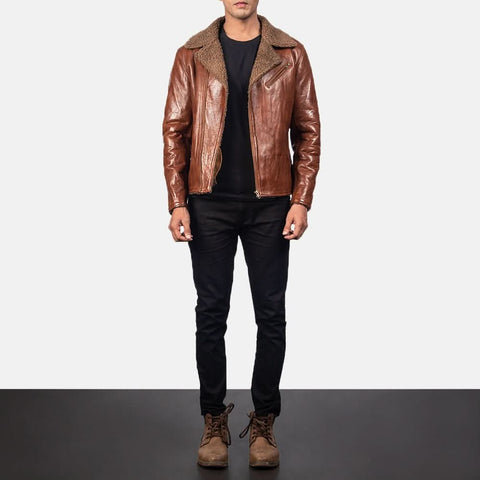 Alberto Shearling Brown Leather Jacket - Leather Clan