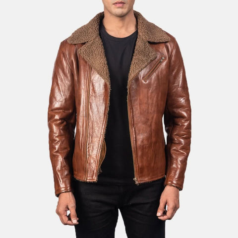 Alberto Shearling Brown Leather Jacket - Leather Clan