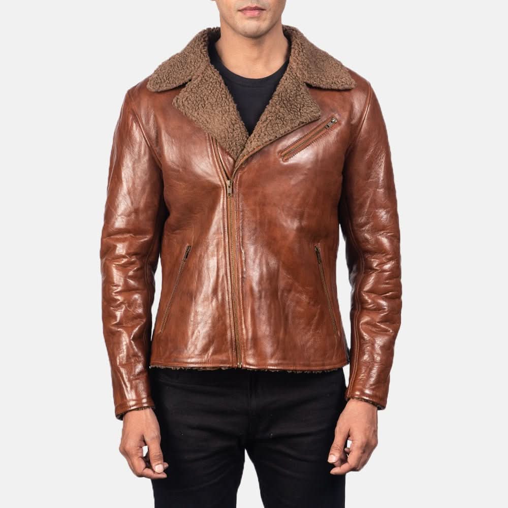 Alberto Shearling Brown Leather Jacket - Leather Clan