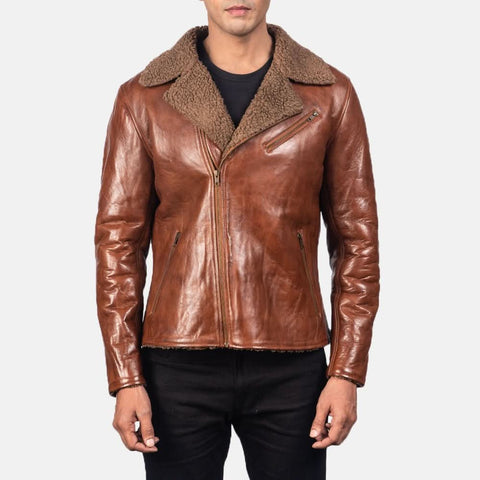 Alberto Shearling Brown Leather Jacket - Leather Clan