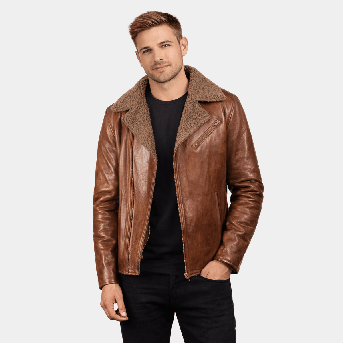 Alberto Shearling Brown Leather Jacket - Leather Clan