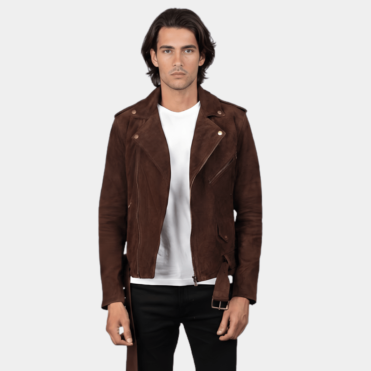 Allaric Alley Mocha Suede Biker Jacket - Leather Clan